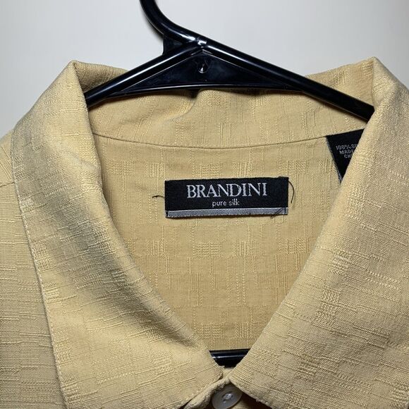 Brandini 100% Silk Mens Short Sleeve Shirt Preppy Formal Vacation Size Large - Picture 7 of 15